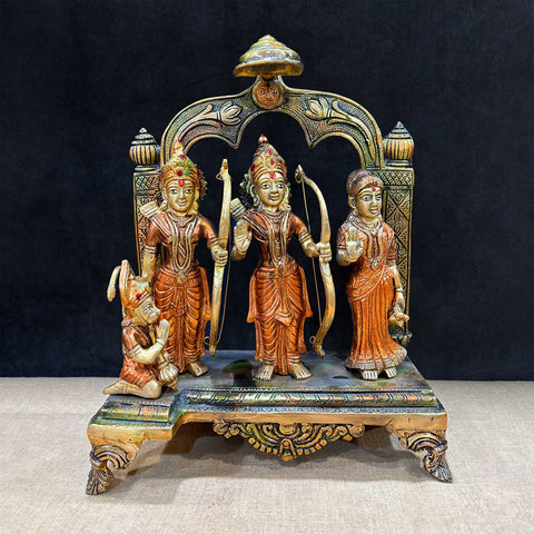  Brass Idol of 12.5 Inch Majestic Brass Ram Darbar Idol with Royal Touch of Divine Elegance. This Majestic Brass Ram Darbar Idol beautifully captures the essence of divinity and royalty. Crafted with intricate detailing, it showcases Lord Ram in a regal pose, symbolizing strength, devotion, and grace. India's Largest Puja Accessories Brand - Satvik