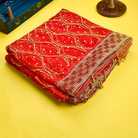 Traditional 40x80 inch Decorative Red Mata Chunri with rich fabric and subtle embellishments for Mata idol decoration – India’s Largest Pooja Accessories Brand – www.Satvikstore.in