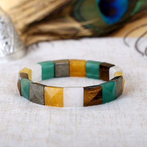 Money magnet flat rectangular bead healing stone bracelet with pyrite aventurine citrine crystals. India’s Largest Pooja Accessories Brand - www.satvikstore.in