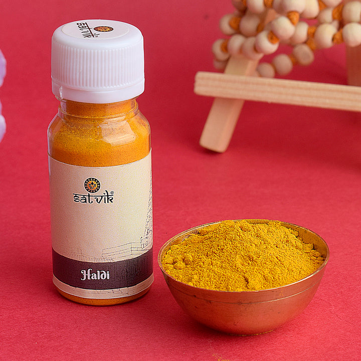 Turmeric (Haldi) 25 Grams is a sacred and purifying herb used in pooja rituals, spiritual ceremonies, and religious offerings. Known for its auspicious properties, turmeric symbolizes prosperity, protection, and divine blessings during worship – India’s Largest Pooja Accessories Brand – www.satvikstore.in